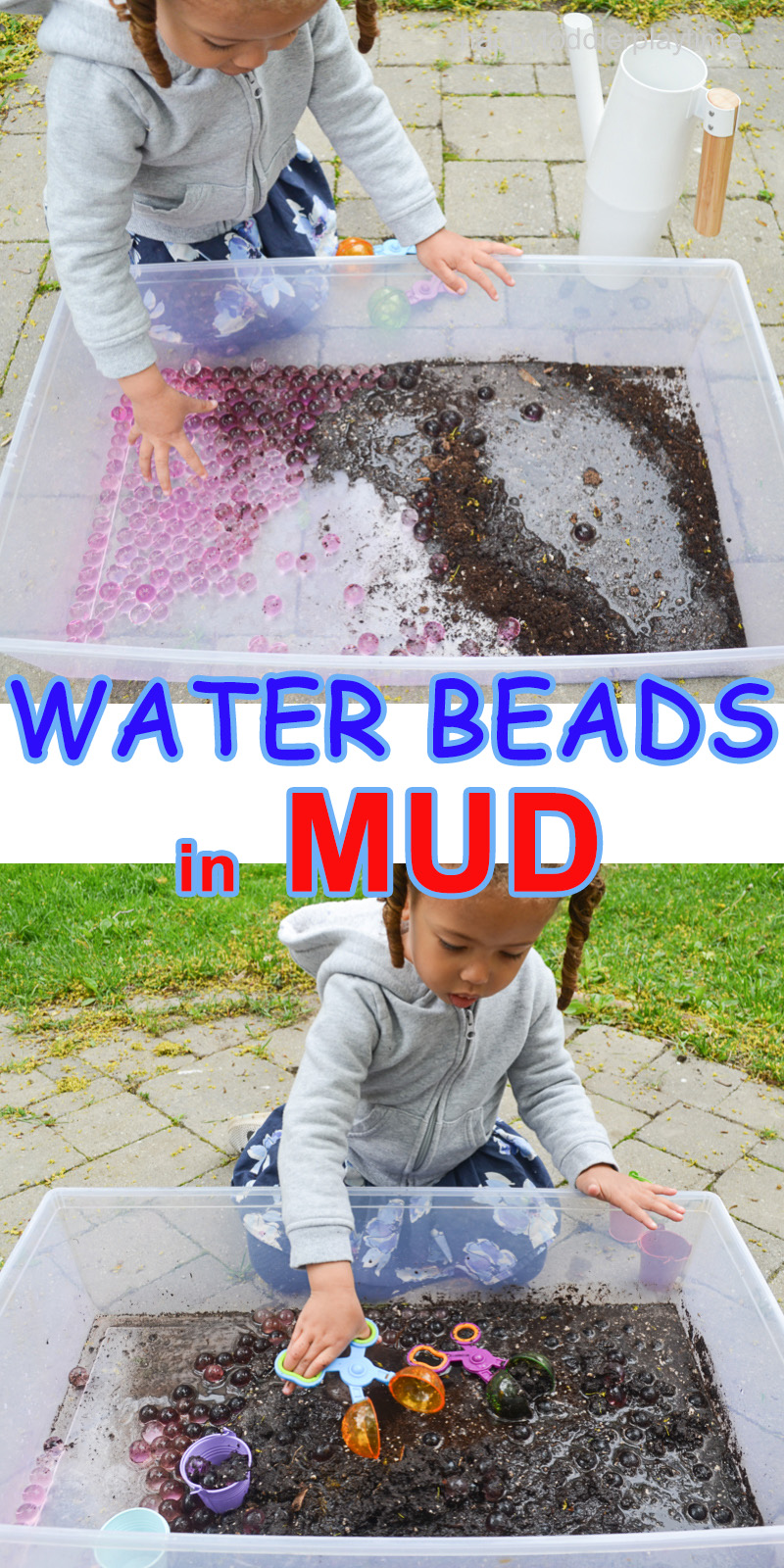 Water beads in mud sensory activity  for toddlers