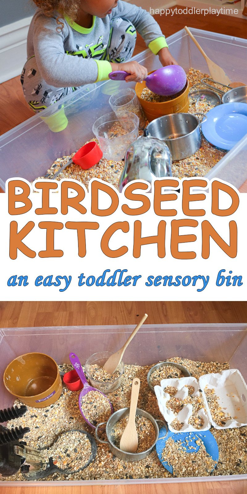 birdseed kitchen sensory bin for toddlers and preschoolers 