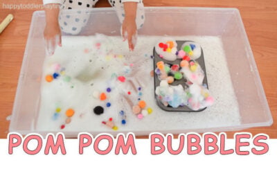 Pom Pom Bubble Foam Sensory Bin - Happy Toddler Playtime