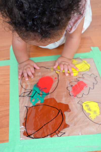Mess free fall painting for babies and toddlers