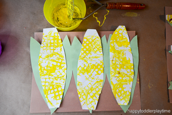 potato masher corn craft for toddlers and preschoolers