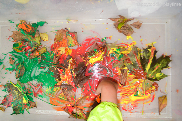fall paint sensory bin for toddlers and preschoolers