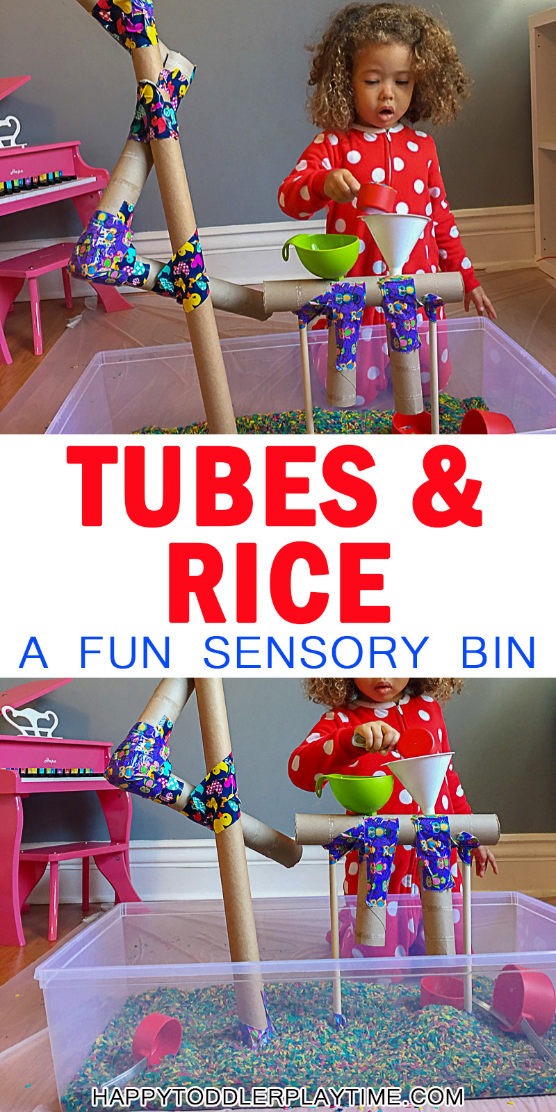 rice sensory bin for toddlers and preschoolers