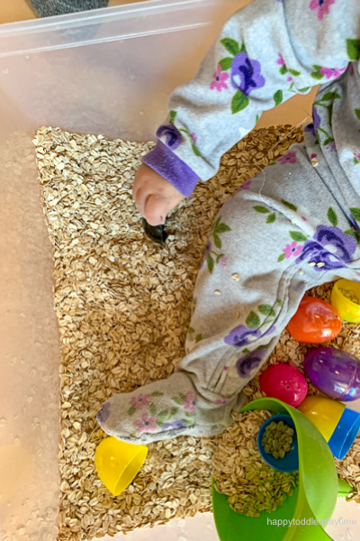 Oats & Easter Eggs Sensory Bin for babies and toddlers