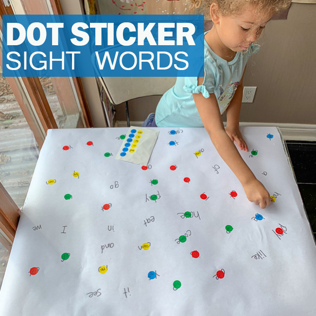 Sight word activities using dot stickers