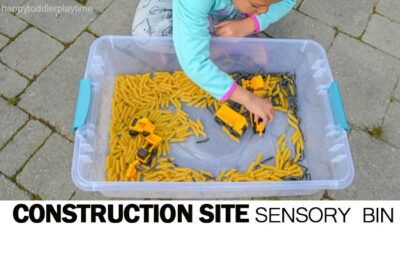 Easy Construction Site Sensory Bin - Happy Toddler Playtime