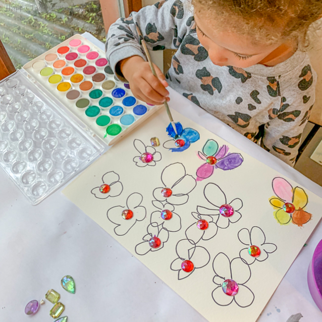 Gems and Watercolours Flower painting for toddlers
