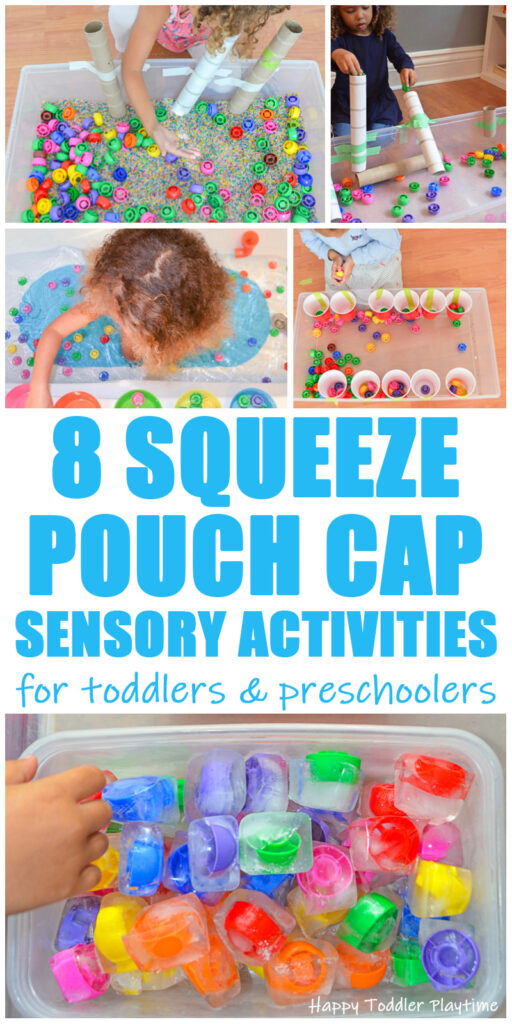 30+ Squeeze Pouch Cap Sensory Activities for toddlers and preschoolers
