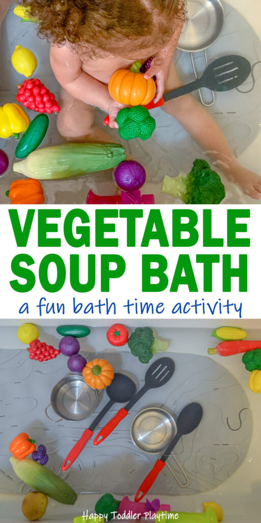 Toddler bath time activity using play food