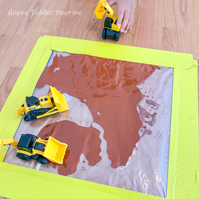 Mess Free Muddy Truck Painting - Happy Toddler Playtime