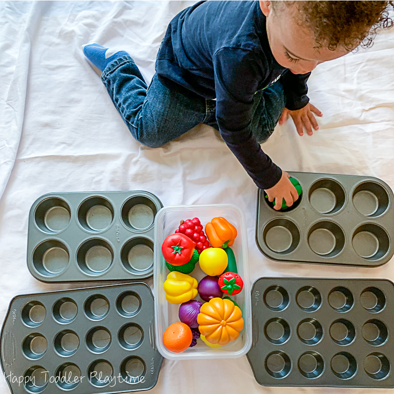 Muffin Tin Vegetable Sorting babies and toddlers