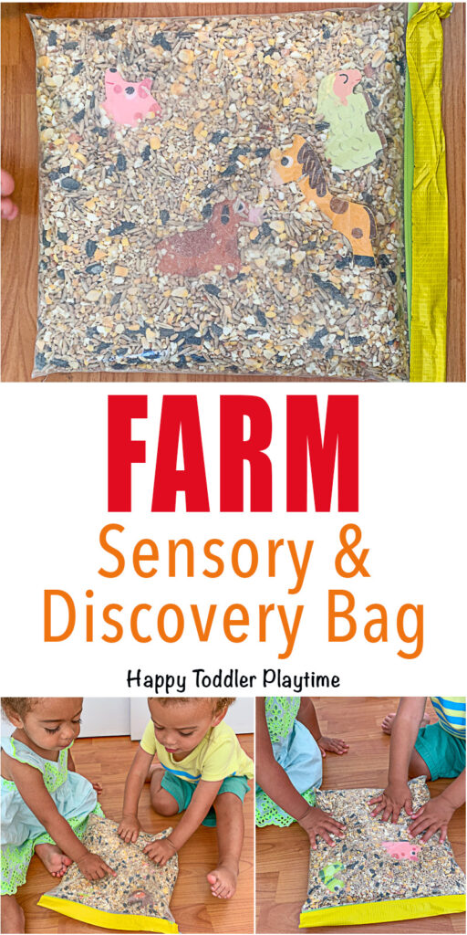 Toddlers playing with a farm sensory and discovery bag