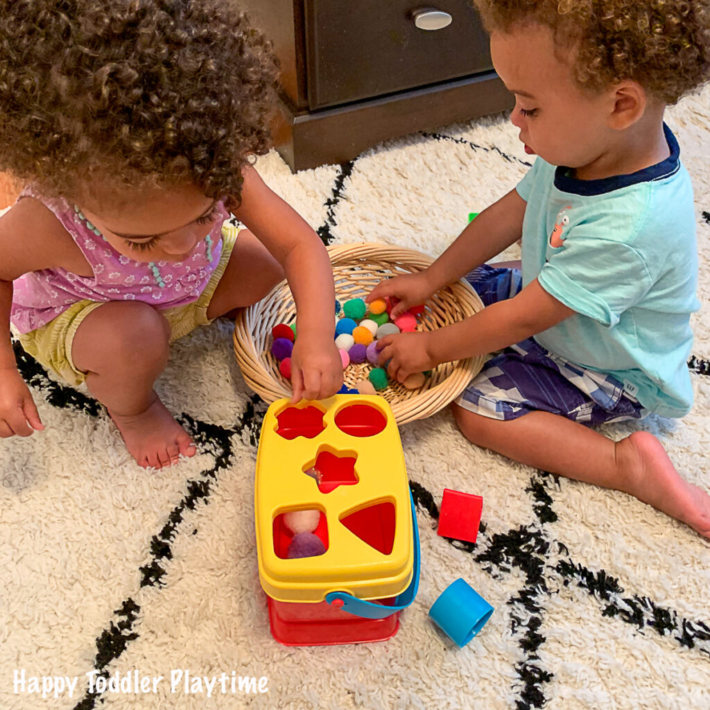 A Pom Pom shape sorting activity for toddlers
