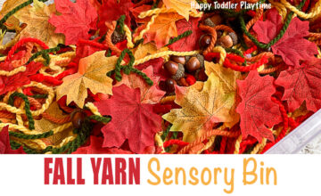 a yarn sensory bin for Fall for babies and toddlers a