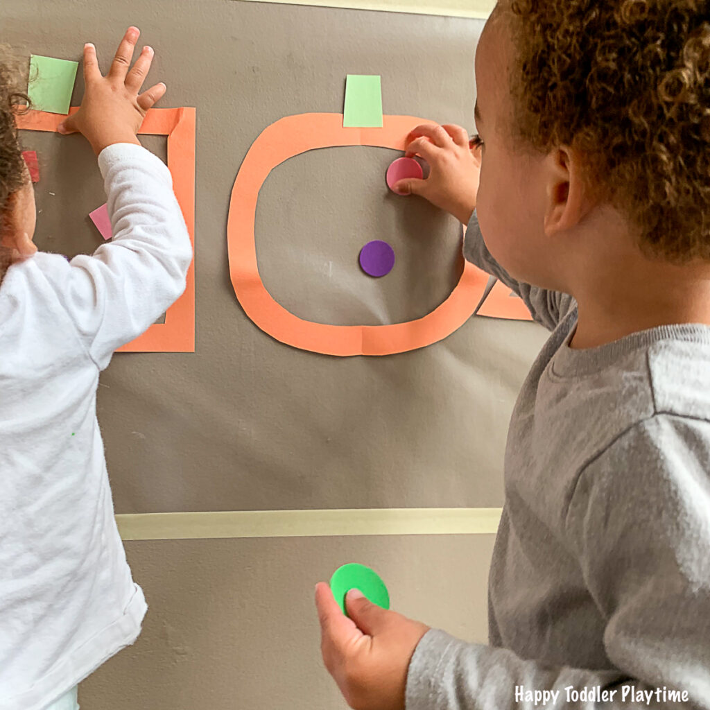 Pumpkin Shapes Sticky Wall for toddlers and preschoolers