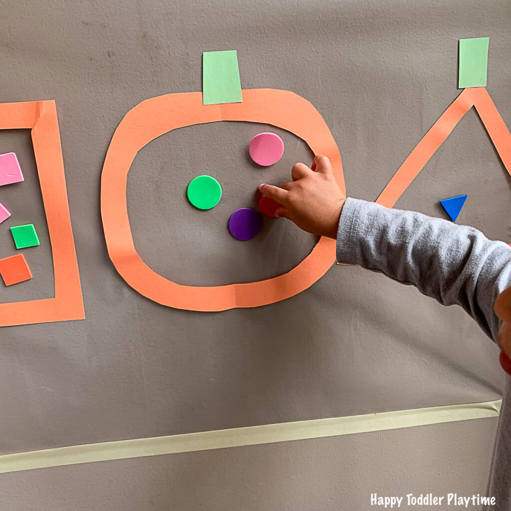 Pumpkin Shapes Sticky Wall for toddlers and preschoolers