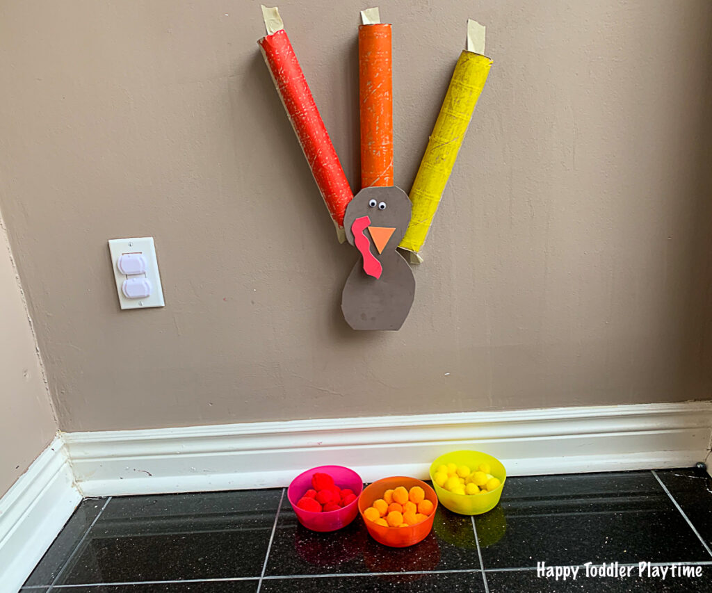 Pom Pom Thanksgiving Turkey Drop for toddlers and preschoolers
