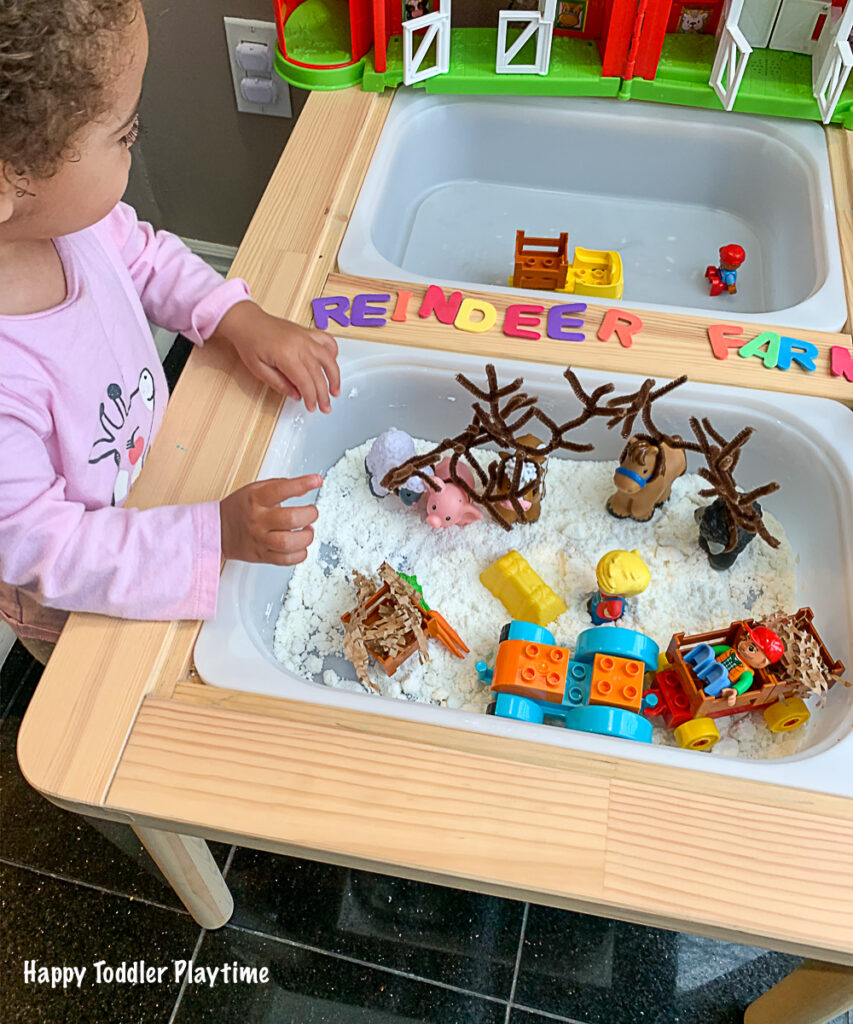 reindeer farm sensory bin Christmas and winter sensory activity for toddlers and preschoolers