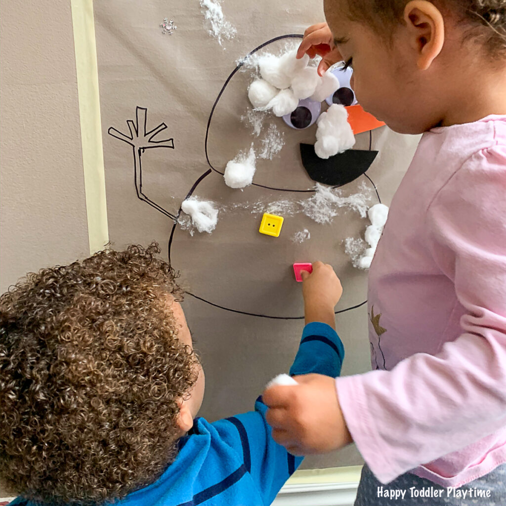 Snowman sticky wall Christmas and winter activity for toddlers 