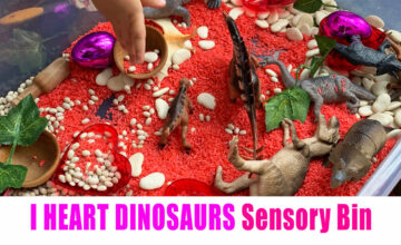 Dinosaur sensory bin for Valentine's Day