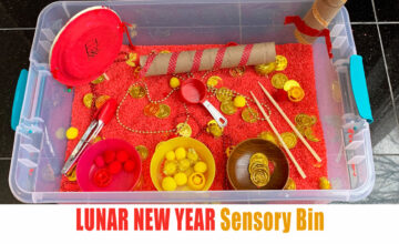 Lunar New year sensory bin for toddlers and preschoolers