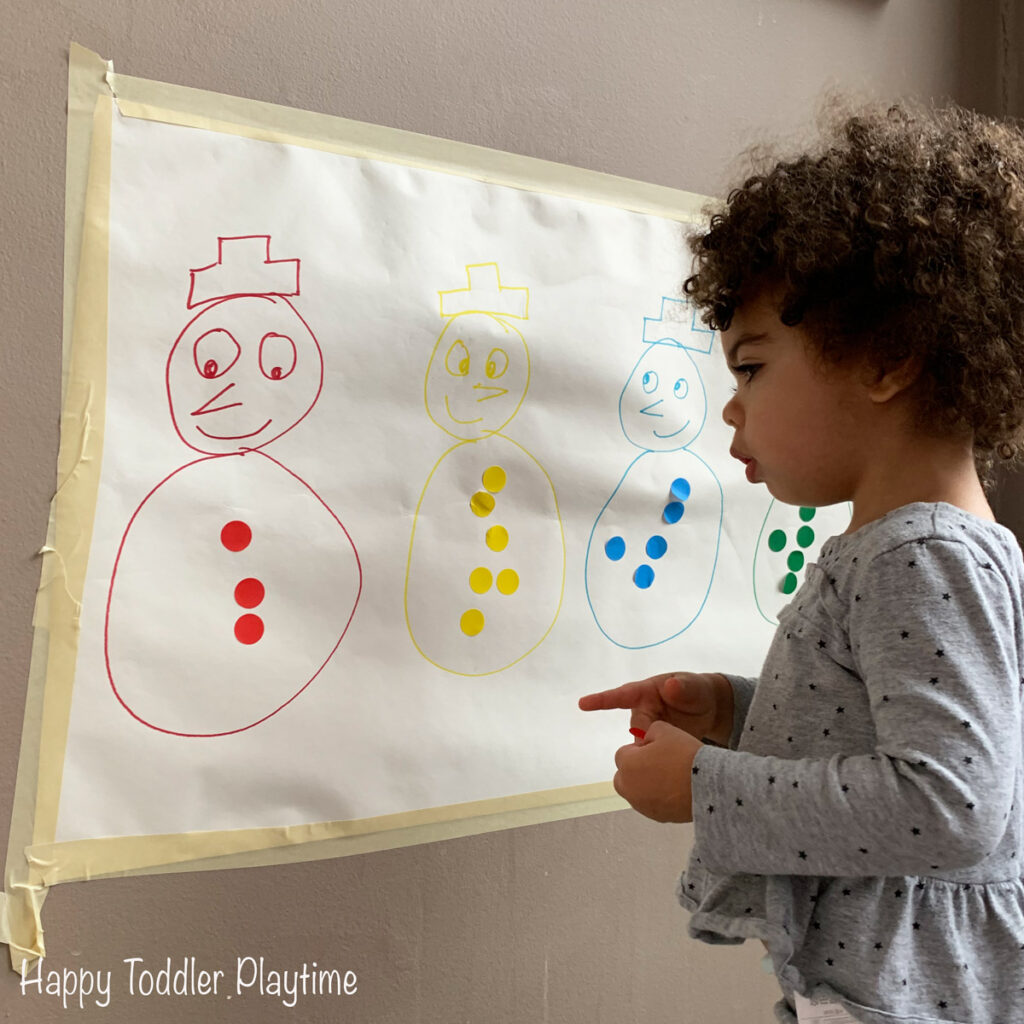 Snowman Sticker Sort winter toddler activity indoor activity