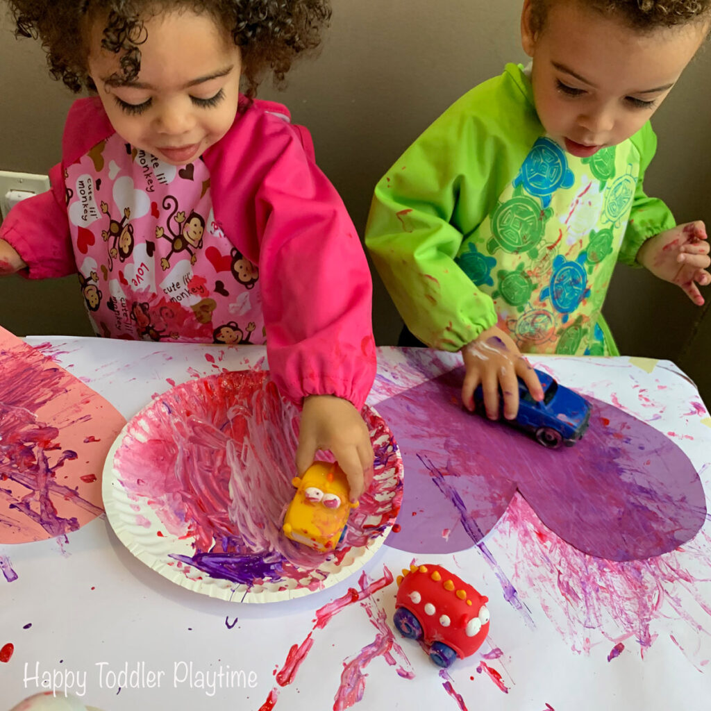 car painted hearts craft for toddlers on Valentine's Day