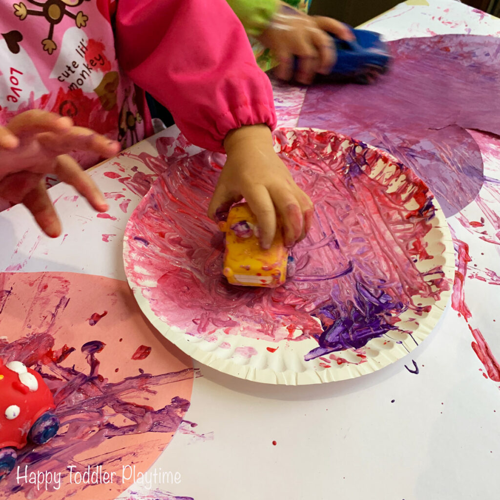 car painted hearts craft for toddlers on Valentine's Day