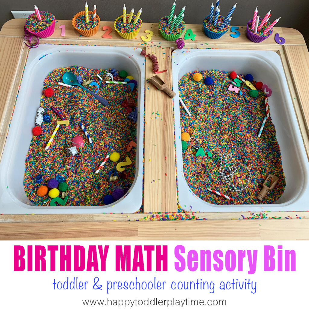 BIRTHDAY MATH SENSORY BIN FOR toddlers and preschoolers 
