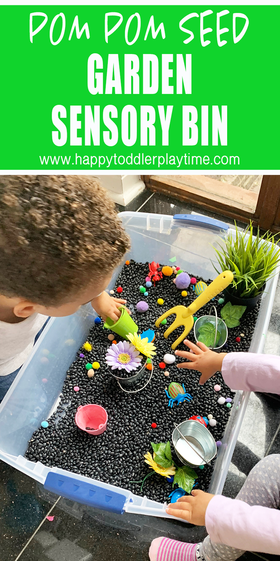 Pom Pom Seed Garden Sensory Bin - Happy Toddler Playtime