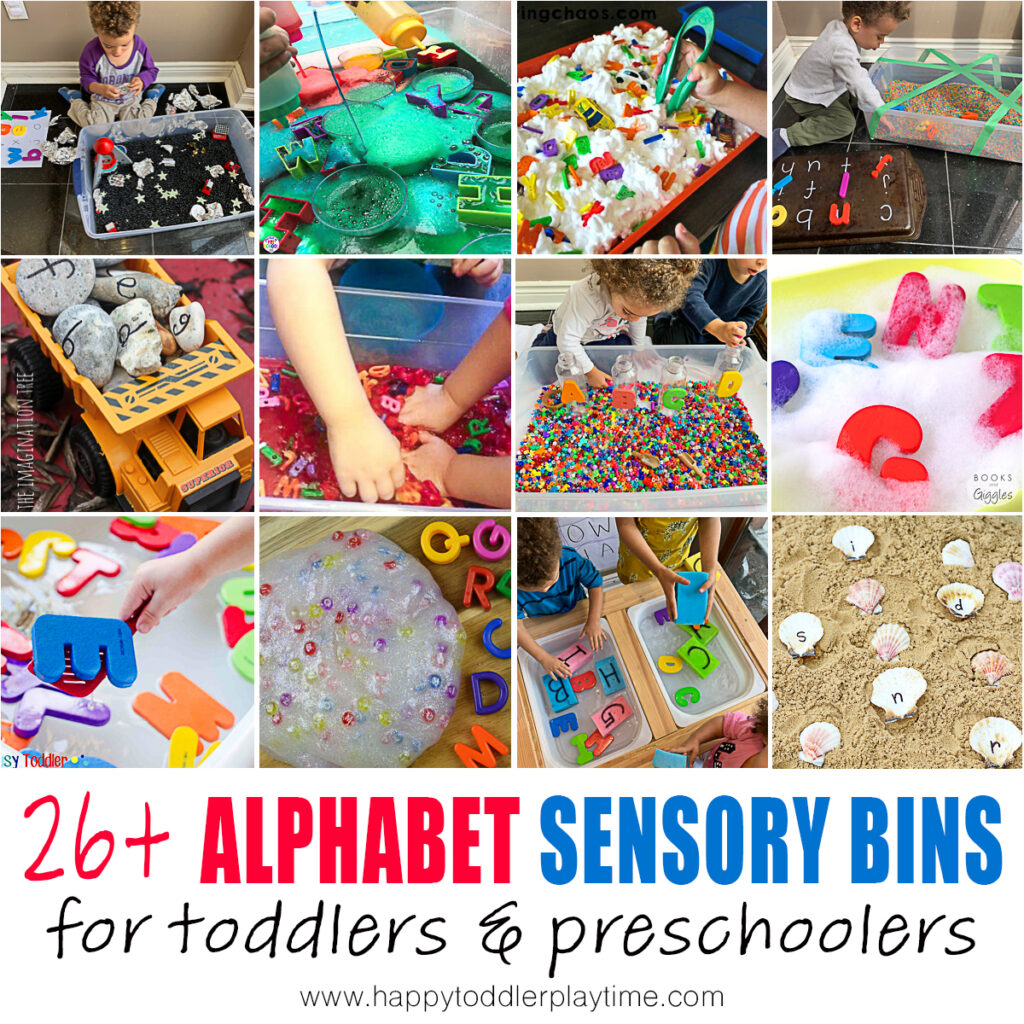 alphabet sensory bins for toddlers and preschoolers 