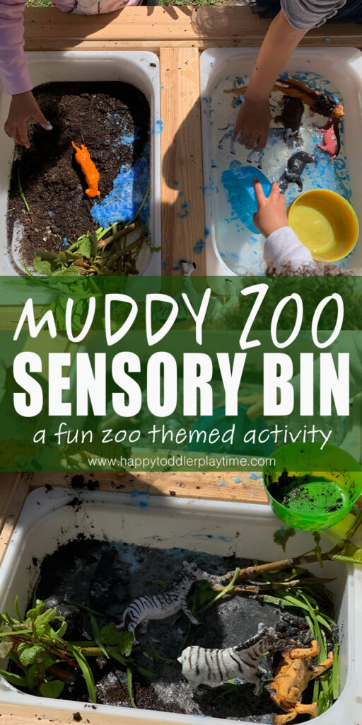 muddy zoo sensory bin for toddlers and preschoolers