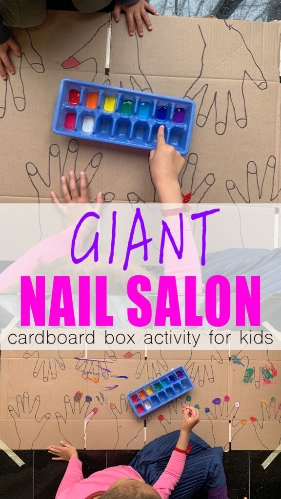 giant nail salon painting cardboard box activity