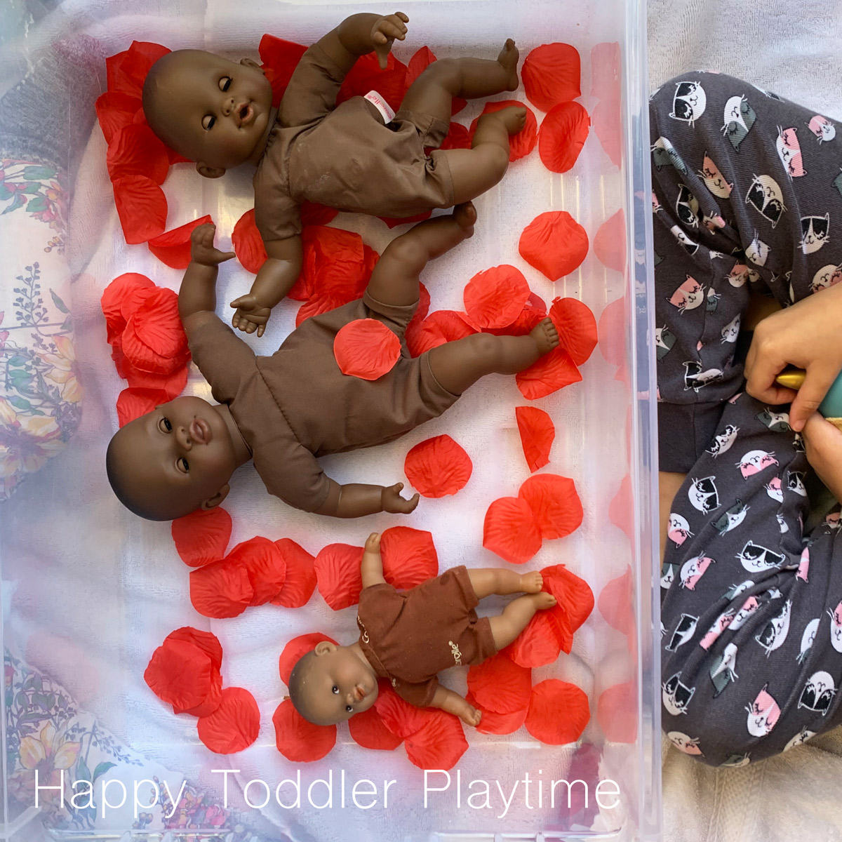 Rose Petal Baby Doll Bath Activity - Happy Toddler Playtime