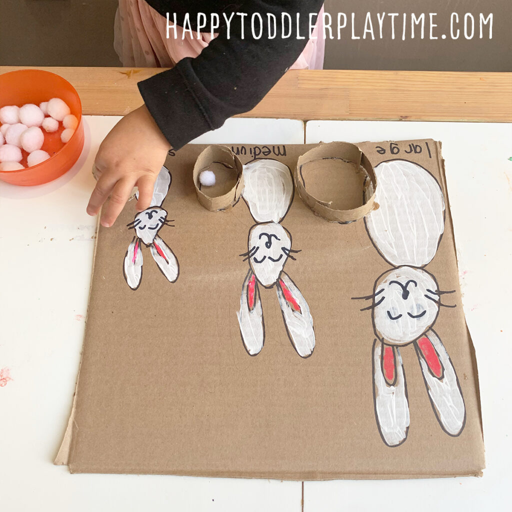 Easter Bunny Tail Size Sorting Activity for toddlers and preschoolers