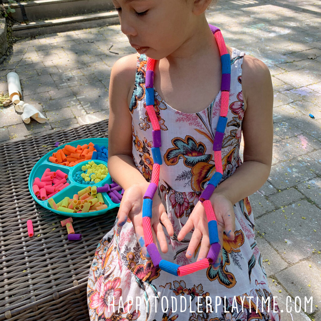 Painted Pasta Necklace Craft for Kids