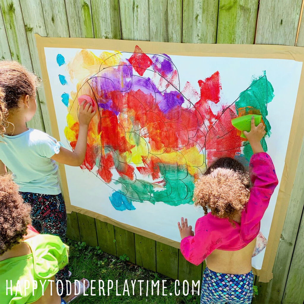 Sponge Painted Fish: Outdoor Summer Art - Happy Toddler Playtime
