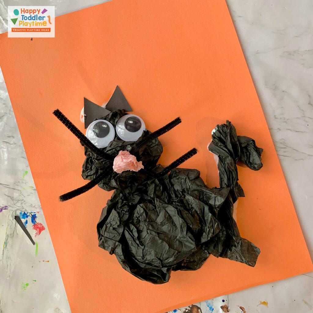Scrunched Paper Black Cat Halloween Craft