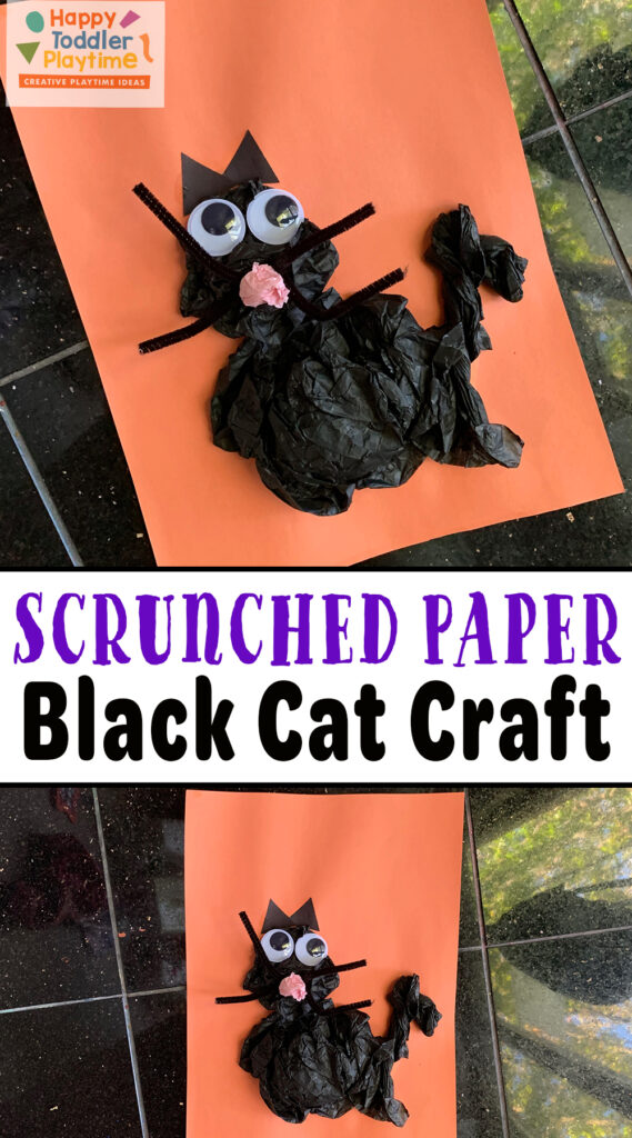 Scrunched Paper Black Cat Halloween Craft