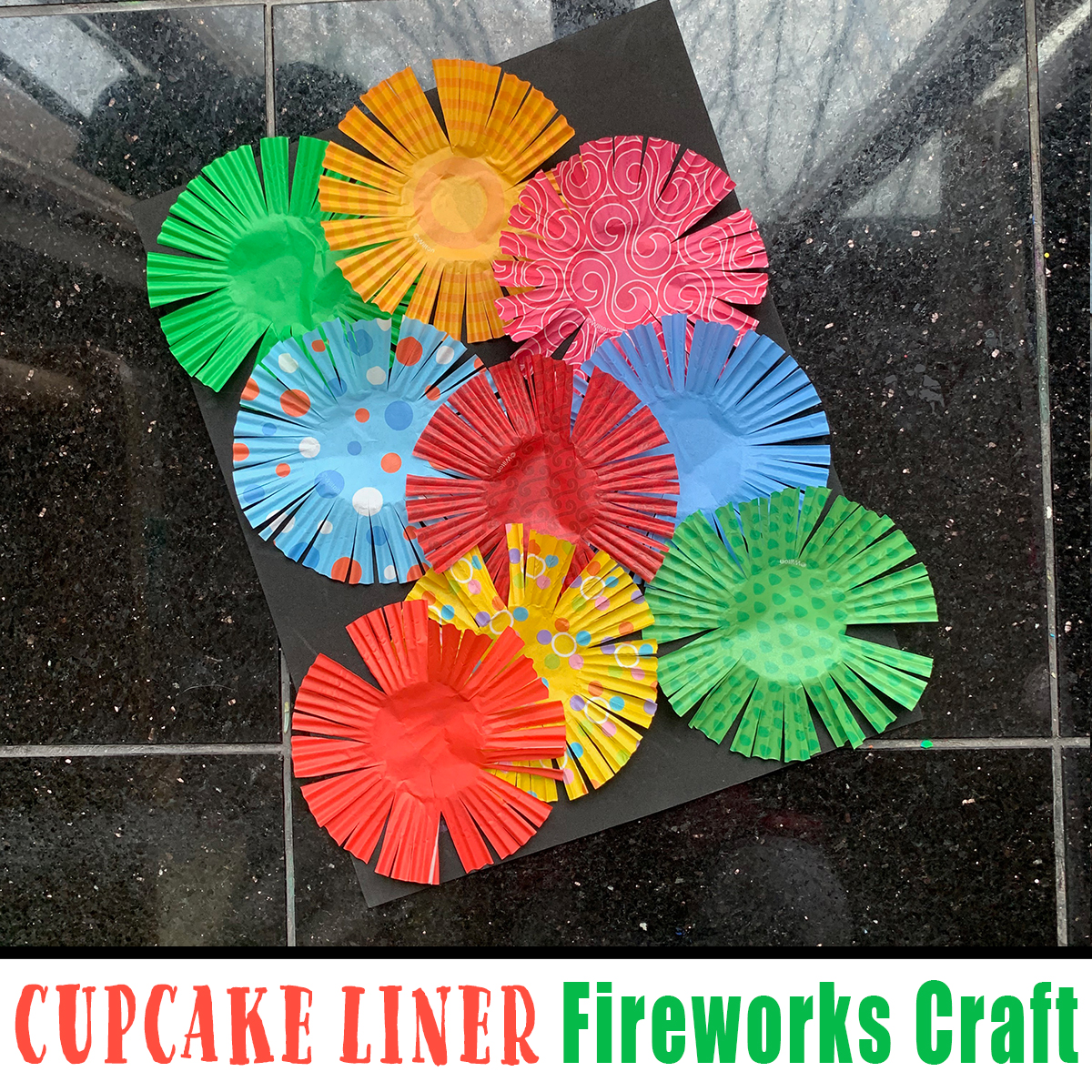 Cupcake Liner Fireworks for New Year's Eve and Fourth of July Happy