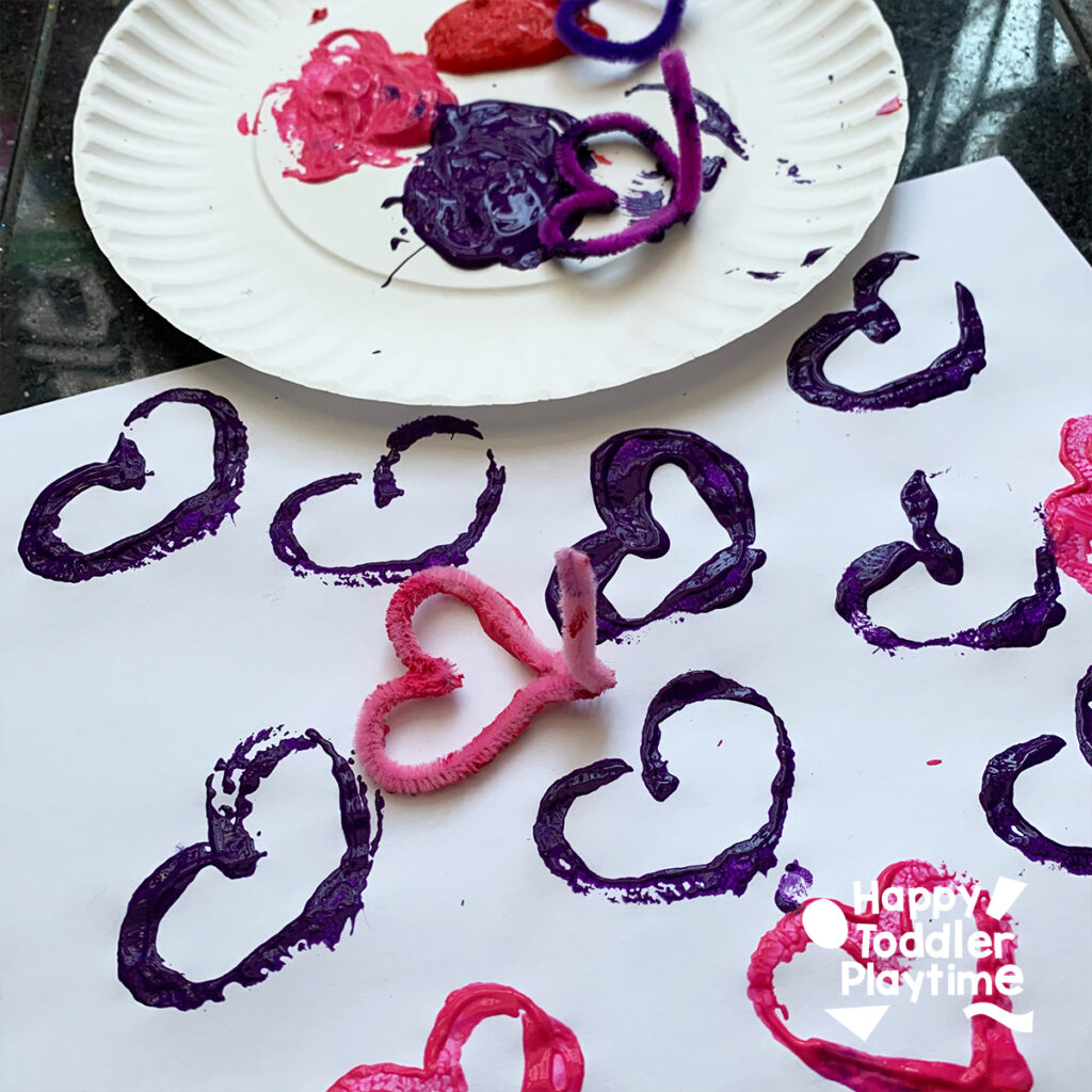 Pipe Cleaner Heart Stamping for Valentine's Day