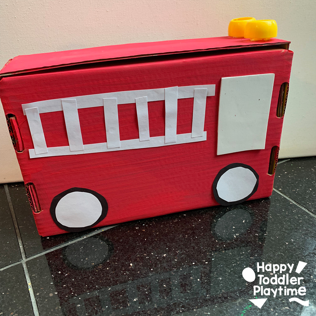 Cardboard Box Fire Truck Craft for Kids Happy Toddler Playtime