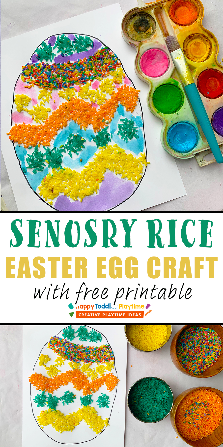 Easter Rice Activitry Sensory Rice Easter Egg Craft for Kids - Happy Toddler Playtime