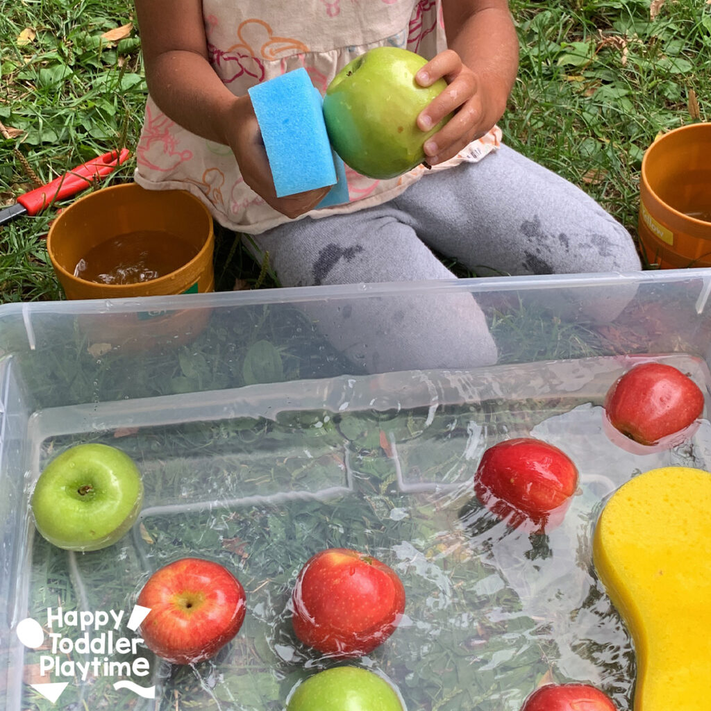 Apple Washing: Super Easy Fall Activity for Toddlers