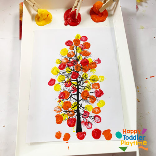 Pom Pom Fall Tree Craft with Free Tree Printable - Happy Toddler Playtime