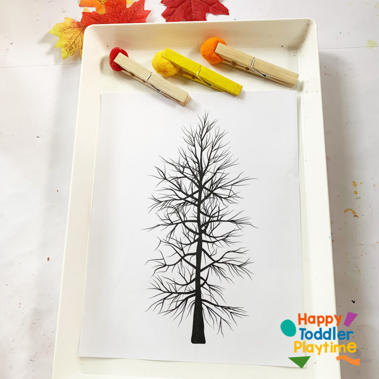Pom Pom Fall Tree Craft with Free Tree Printable - Happy Toddler Playtime