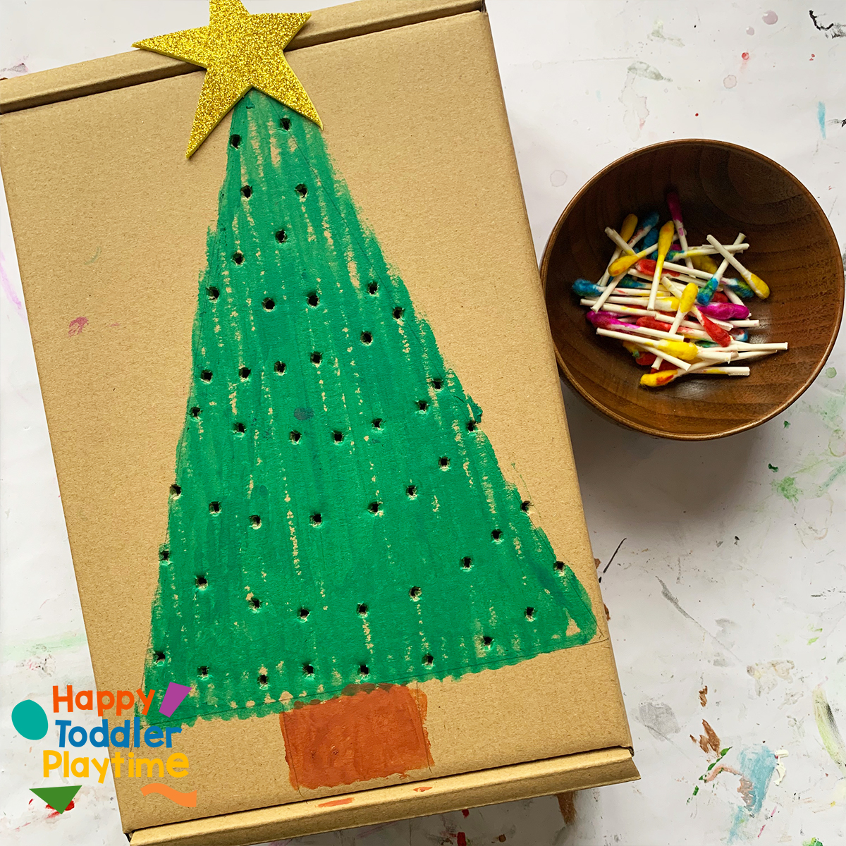 QTip Christmas Tree Activity for Kids Happy Toddler Playtime
