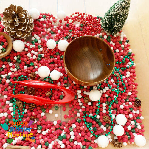 Christmas Chickpea Sensory Bin - Happy Toddler Playtime