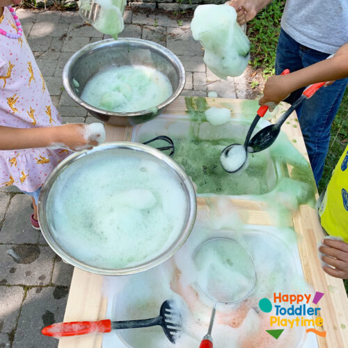 Bubble Foam Sensory Bin for Toddlers - Happy Toddler Playtime