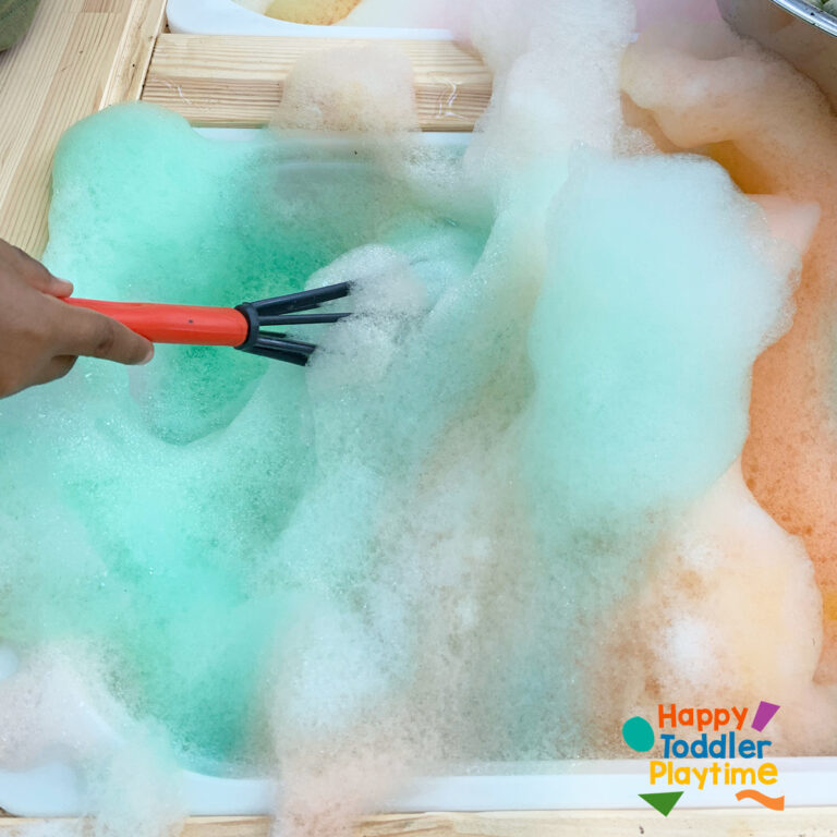 Bubble Foam Sensory Bin for Toddlers - Happy Toddler Playtime